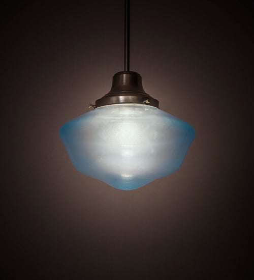 Meyda Lighting Revival 14" Nickel Schoolhouse Pendant Light With Traditional Globe Crystal Blue Shade Glass