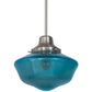 Meyda Lighting Revival 14" Nickel Schoolhouse Pendant Light With Traditional Globe Crystal Blue Shade Glass