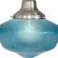 Meyda Lighting Revival 14" Nickel Schoolhouse Pendant Light With Traditional Globe Crystal Blue Shade Glass