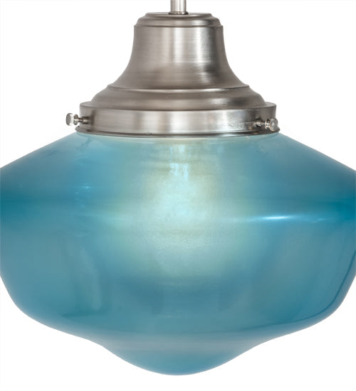 Meyda Lighting Revival 14" Nickel Schoolhouse Pendant Light With Traditional Globe Crystal Blue Shade Glass