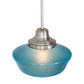 Meyda Lighting Revival 14" Nickel Schoolhouse Pendant Light With Traditional Globe Crystal Blue Shade Glass