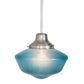 Meyda Lighting Revival 14" Nickel Schoolhouse Pendant Light With Traditional Globe Crystal Blue Shade Glass