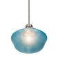 Meyda Lighting Revival 14" Nickel Schoolhouse Pendant Light With Traditional Globe Crystal Blue Shade Glass
