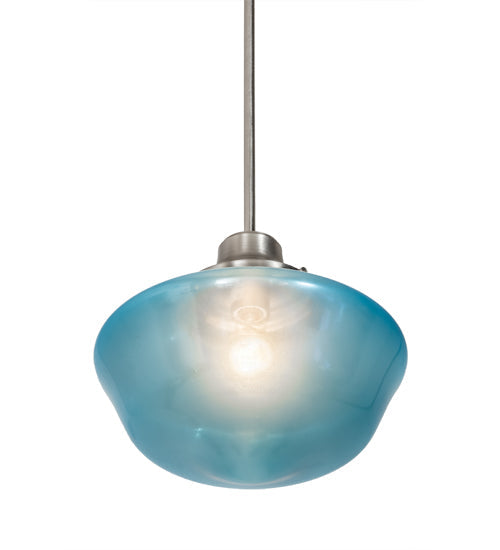 Meyda Lighting Revival 14" Nickel Schoolhouse Pendant Light With Traditional Globe Crystal Blue Shade Glass