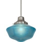 Meyda Lighting Revival 14" Nickel Schoolhouse Pendant Light With Traditional Globe Crystal Blue Shade Glass