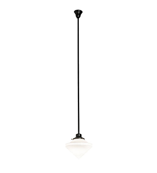 Meyda Lighting Revival 14" Textured Black Schoolhouse Pendant Light With White Opal Shade Glass
