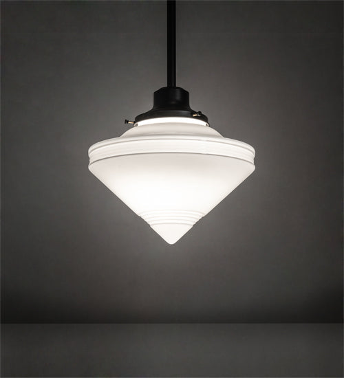 Meyda Lighting Revival 14" Textured Black Schoolhouse Pendant Light With White Opal Shade Glass