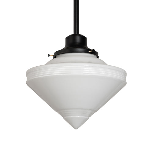 Meyda Lighting Revival 14" Textured Black Schoolhouse Pendant Light With White Opal Shade Glass
