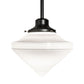 Meyda Lighting Revival 14" Textured Black Schoolhouse Pendant Light With White Opal Shade Glass
