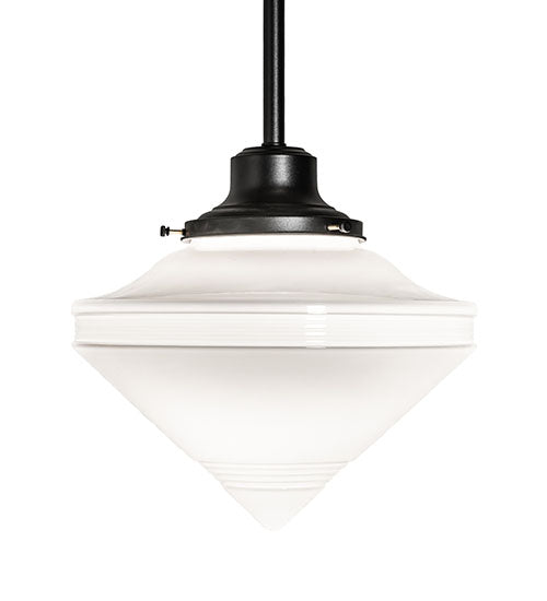 Meyda Lighting Revival 14" Textured Black Schoolhouse Pendant Light With White Opal Shade Glass