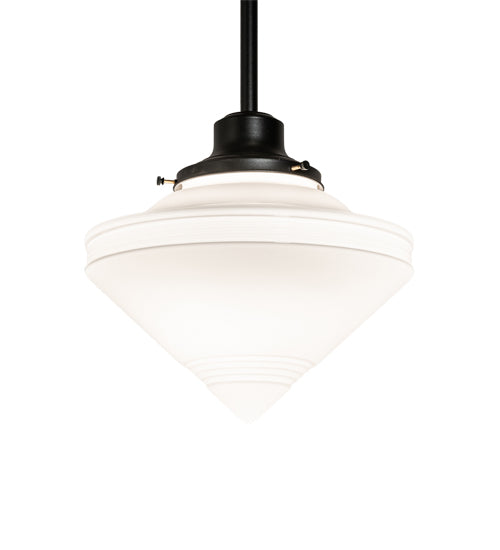 Meyda Lighting Revival 14" Textured Black Schoolhouse Pendant Light With White Opal Shade Glass