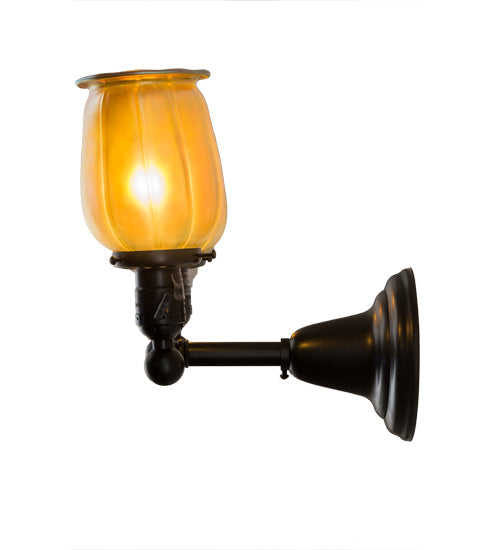 Meyda Lighting Revival 15" 2-Light Craftsman Brown Chelsea Favrile Wall Sconce With Gold & Yellow Iridescent Shade Glass