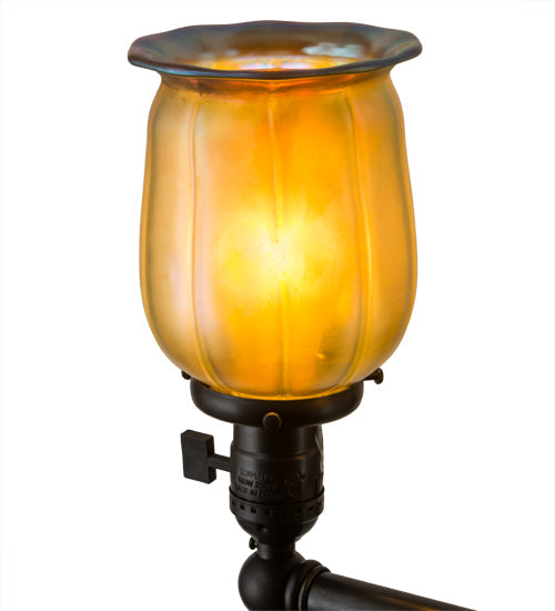 Meyda Lighting Revival 15" 2-Light Craftsman Brown Chelsea Favrile Wall Sconce With Gold & Yellow Iridescent Shade Glass
