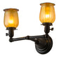 Meyda Lighting Revival 15" 2-Light Craftsman Brown Chelsea Favrile Wall Sconce With Gold & Yellow Iridescent Shade Glass