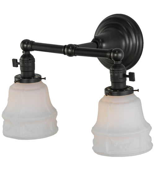 Meyda Lighting Revival 15" 2-Light Craftsman Brown Chelsea Garland Wall Sconce With White Shade Glass