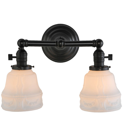 Meyda Lighting Revival 15" 2-Light Craftsman Brown Chelsea Garland Wall Sconce With White Shade Glass