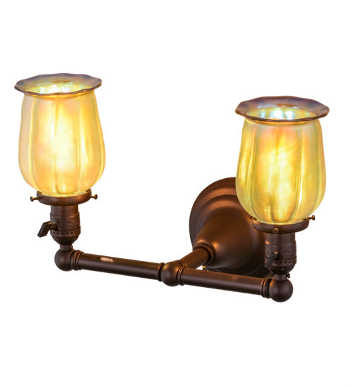 Meyda Lighting Revival 15" 2-Light Mahogany Bronze Chelsea Favrile Wall Sconce With Squash Blossom Shade Glass
