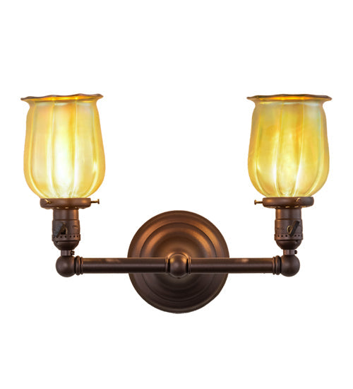 Meyda Lighting Revival 15" 2-Light Mahogany Bronze Chelsea Favrile Wall Sconce With Squash Blossom Shade Glass