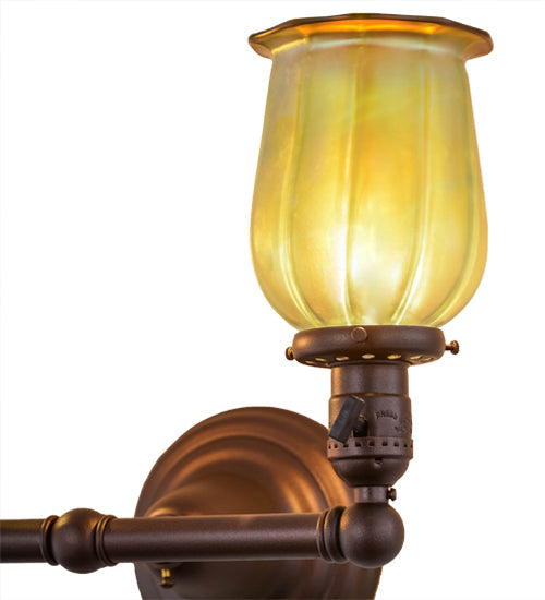 Meyda Lighting Revival 15" 2-Light Mahogany Bronze Chelsea Favrile Wall Sconce With Squash Blossom Shade Glass