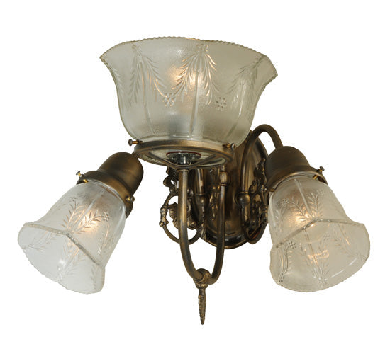 Meyda Lighting Revival 15" 3-Light Antique Brass Gas & Electric Wall Sconce With Clear Shade Glass