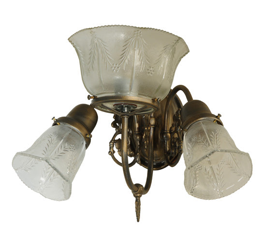 Meyda Lighting Revival 15" 3-Light Antique Brass Gas & Electric Wall Sconce With Clear Shade Glass