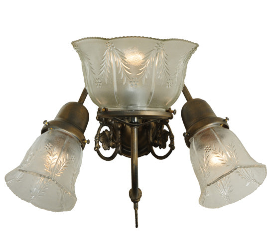 Meyda Lighting Revival 15" 3-Light Antique Brass Gas & Electric Wall Sconce With Clear Shade Glass