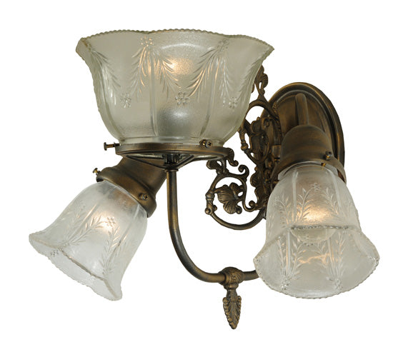 Meyda Lighting Revival 15" 3-Light Antique Brass Gas & Electric Wall Sconce With Clear Shade Glass