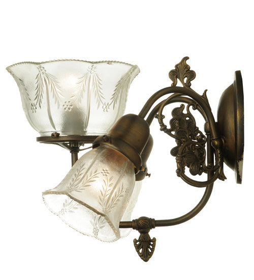 Meyda Lighting Revival 15" 3-Light Antique Brass Gas & Electric Wall Sconce With Clear Shade Glass