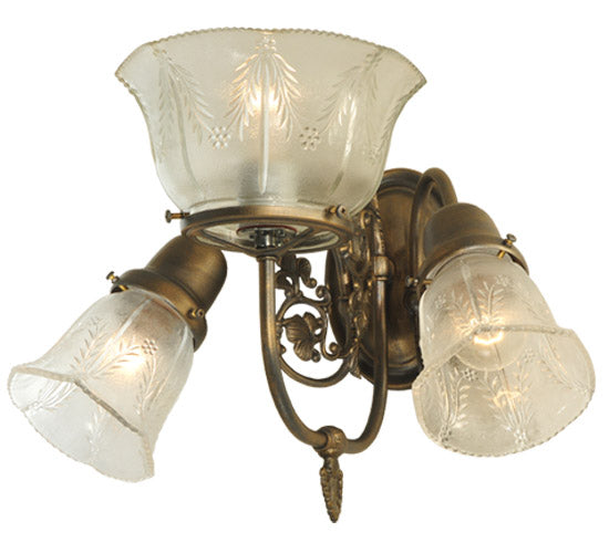 Meyda Lighting Revival 15" 3-Light Antique Brass Gas & Electric Wall Sconce With Clear Shade Glass