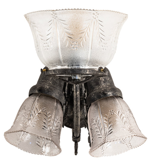 Meyda Lighting Revival 15" 3-Light Antique Pewter Gas & Electric Wall Sconce With Clear Textured Shade Glass