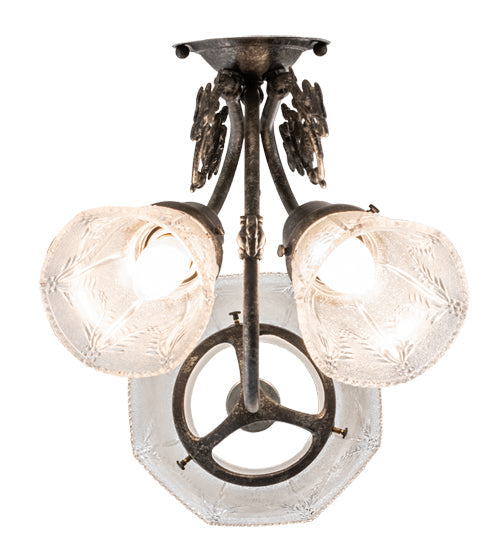 Meyda Lighting Revival 15" 3-Light Antique Pewter Gas & Electric Wall Sconce With Clear Textured Shade Glass