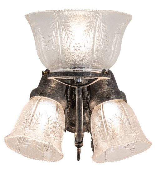 Meyda Lighting Revival 15" 3-Light Antique Pewter Gas & Electric Wall Sconce With Clear Textured Shade Glass