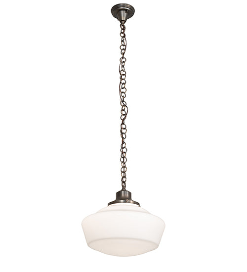 Meyda Lighting Revival 16" Antique Brass Schoolhouse Pendant Light With White Opal Shade Glass