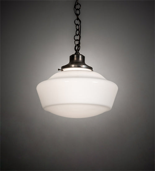 Meyda Lighting Revival 16" Antique Brass Schoolhouse Pendant Light With White Opal Shade Glass
