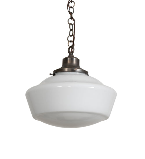 Meyda Lighting Revival 16" Antique Brass Schoolhouse Pendant Light With White Opal Shade Glass