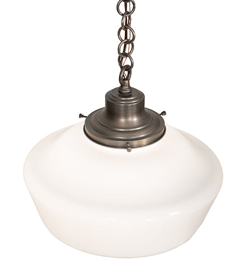 Meyda Lighting Revival 16" Antique Brass Schoolhouse Pendant Light With White Opal Shade Glass