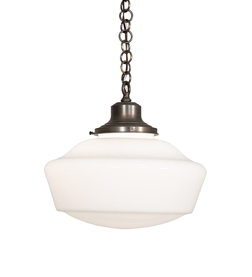 Meyda Lighting Revival 16" Antique Brass Schoolhouse Pendant Light With White Opal Shade Glass