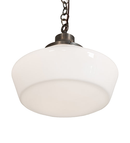 Meyda Lighting Revival 16" Antique Brass Schoolhouse Pendant Light With White Opal Shade Glass