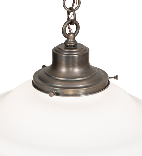 Meyda Lighting Revival 16" Antique Brass Schoolhouse Pendant Light With White Opal Shade Glass