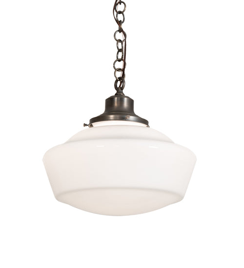 Meyda Lighting Revival 16" Antique Brass Schoolhouse Pendant Light With White Opal Shade Glass