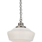 Meyda Lighting Revival 16" Antique Nickel Schoolhouse Pendant Light With White Frosted Traditional Globe Shade Glass