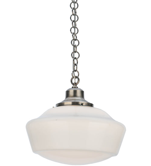 Meyda Lighting Revival 16" Antique Nickel Schoolhouse Pendant Light With White Frosted Traditional Globe Shade Glass