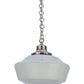 Meyda Lighting Revival 16" Antique Nickel Schoolhouse Pendant Light With White Frosted Traditional Globe Shade Glass