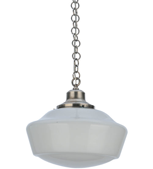 Meyda Lighting Revival 16" Antique Nickel Schoolhouse Pendant Light With White Frosted Traditional Globe Shade Glass