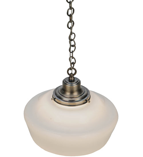 Meyda Lighting Revival 16" Antique Nickel Schoolhouse Pendant Light With White Frosted Traditional Globe Shade Glass