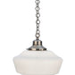 Meyda Lighting Revival 16" Antique Nickel Schoolhouse Pendant Light With White Frosted Traditional Globe Shade Glass