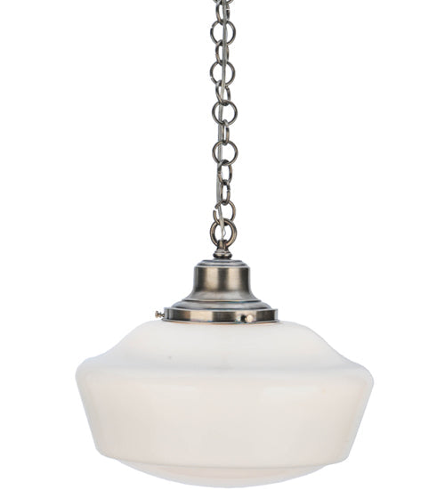 Meyda Lighting Revival 16" Antique Nickel Schoolhouse Pendant Light With White Frosted Traditional Globe Shade Glass