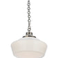 Meyda Lighting Revival 16" Antique Nickel Schoolhouse Pendant Light With White Frosted Traditional Globe Shade Glass