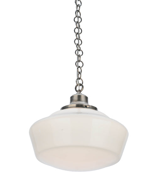 Meyda Lighting Revival 16" Antique Nickel Schoolhouse Pendant Light With White Frosted Traditional Globe Shade Glass