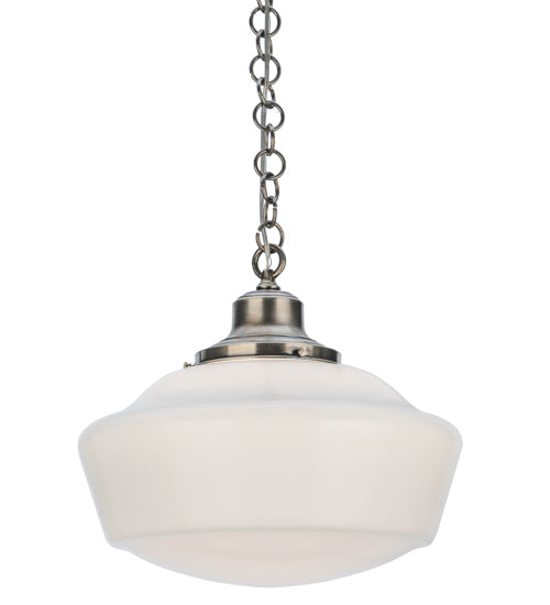 Meyda Lighting Revival 16" Antique Nickel Schoolhouse Pendant Light With White Frosted Traditional Globe Shade Glass